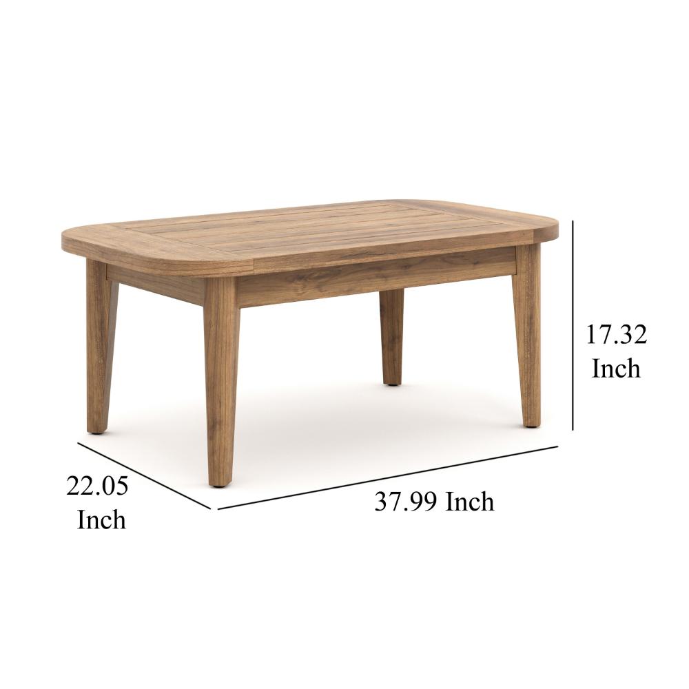 Nea Outdoor Coffee Table, 38 Inch Rectangular Natural Brown Wood Top -BM326194