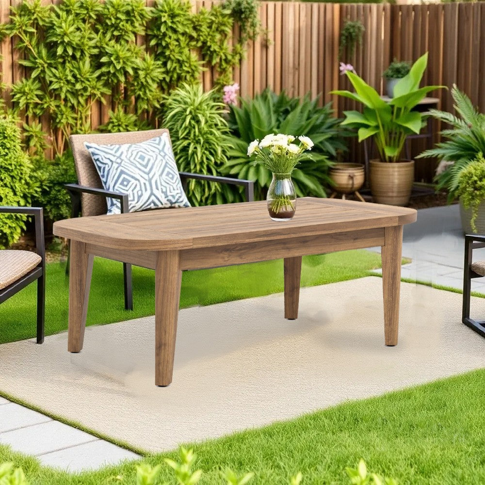 Nea Outdoor Coffee Table, 38 Inch Rectangular Natural Brown Wood Top -BM326194