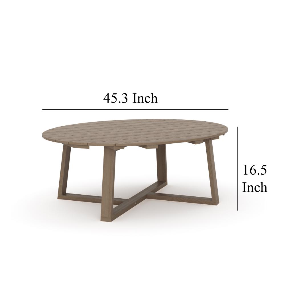 Azy Outdoor Coffee Table, 45 Inch Oval Natural Brown Solid Wood Top -BM326200
