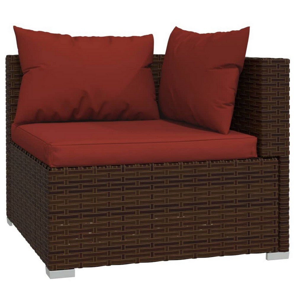 Faye 3pc Outdoor Modular Sectional Sofa Set, 3 Cushions, Red Brown -BM326236