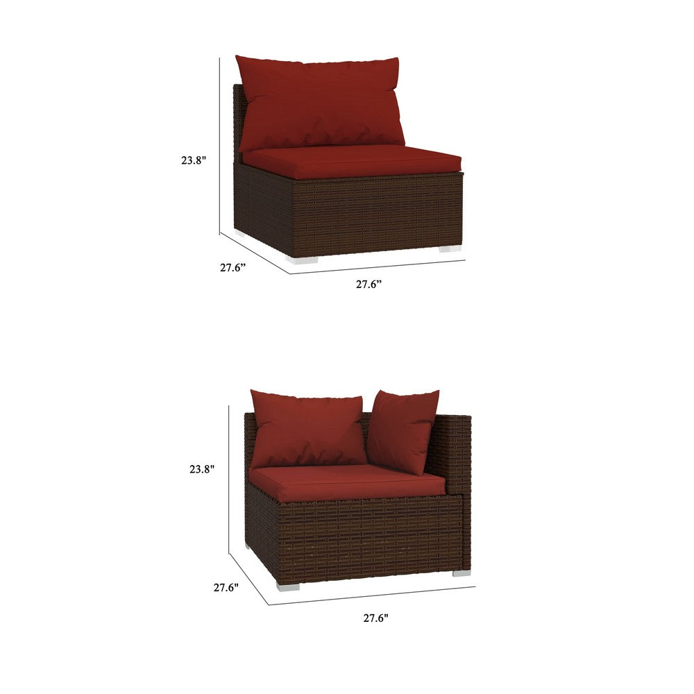 Faye 3pc Outdoor Modular Sectional Sofa Set, 3 Cushions, Red Brown -BM326236
