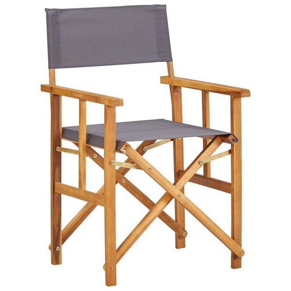 Outdoor Foldable Accent Chair, Dark Gray Fabric, Solid Acacia Frame -BM326242