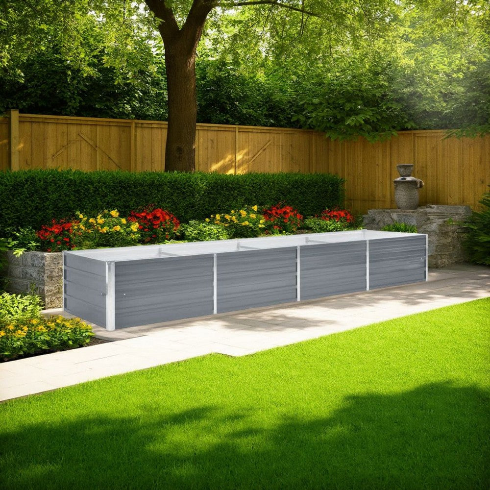Raised Garden Flower Bed, 32 x 126 Galvanized Steel Gray, Rectangular -BM326246