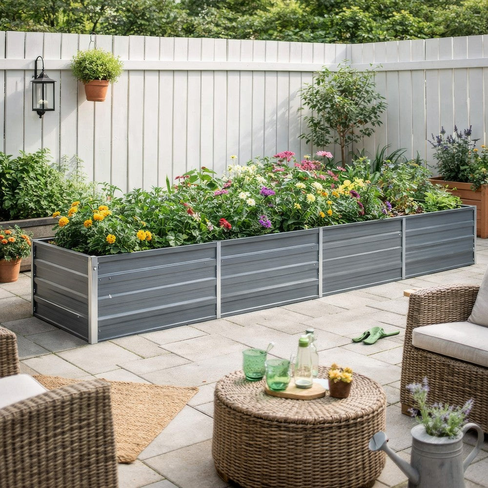 Raised Garden Flower Bed, 32 x 126 Galvanized Steel Gray, Rectangular -BM326246