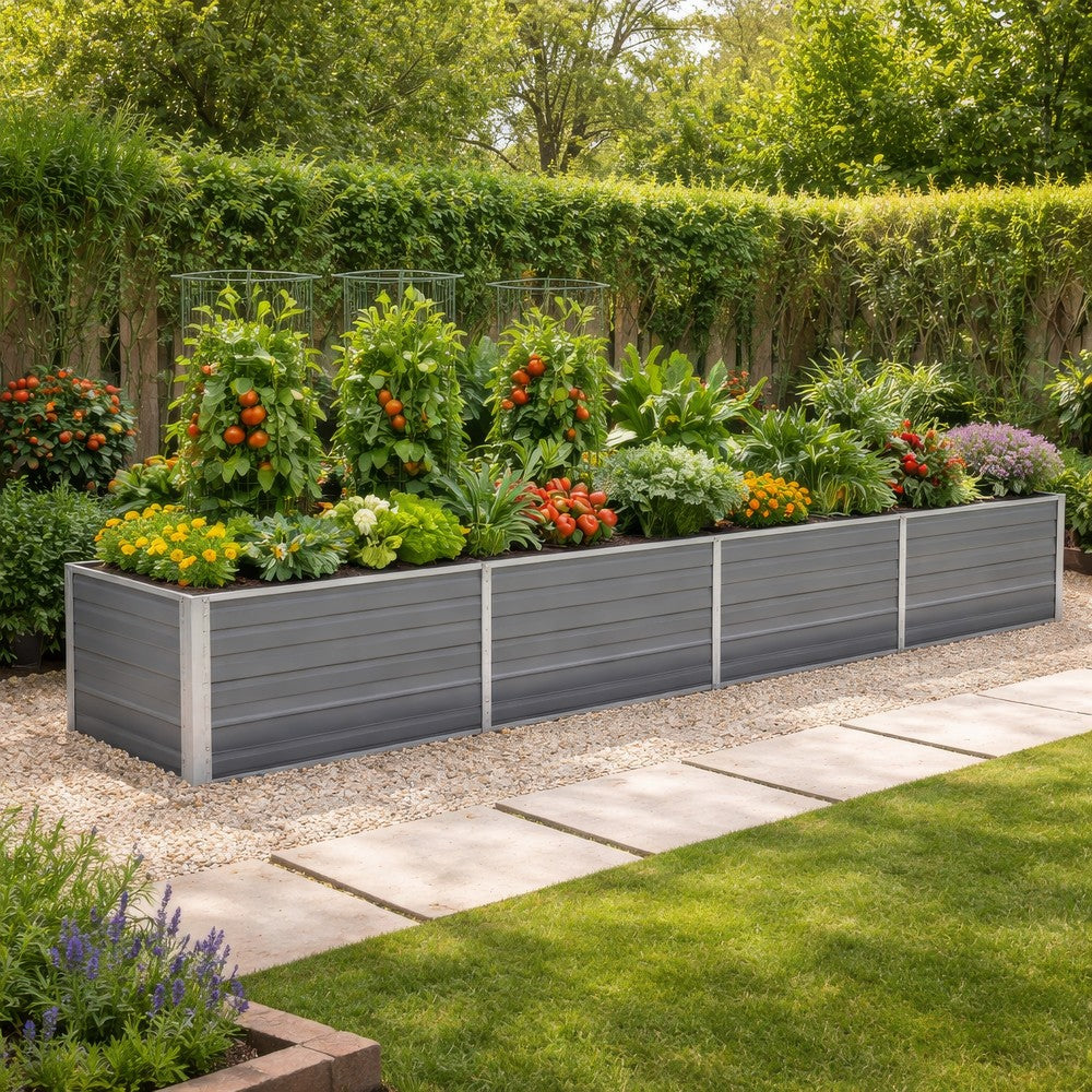 Raised Garden Flower Bed, 32 x 126 Galvanized Steel Gray, Rectangular -BM326246