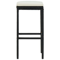 Outdoor Barstool Set of 4, Cream White Cushion, Black Poly Rattan -BM326253