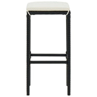 Outdoor Barstool Set of 4, Cream White Cushion, Black Poly Rattan -BM326253