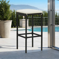Outdoor Barstool Set of 4, Cream White Cushion, Black Poly Rattan -BM326253