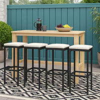 Outdoor Barstool Set of 4, Cream White Cushion, Black Poly Rattan -BM326253