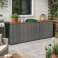 Outdoor Storage Cabinet, 78 Inch Gray Poly Rattan and Brown Solid Wood -BM326255