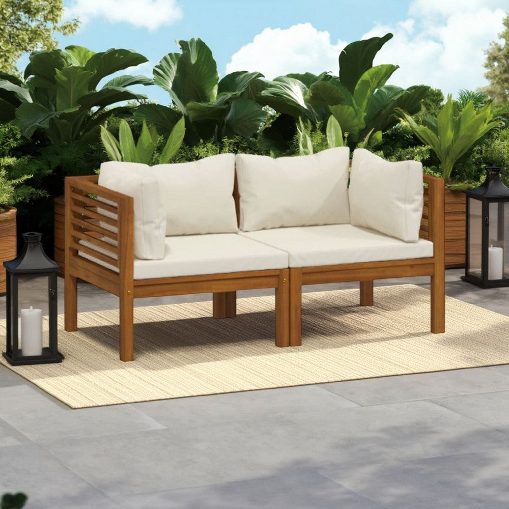 Luna 2pc Modular Outdoor Sofa, Cream 27 Inch Slatted Solid Acacia Wood -BM326258
