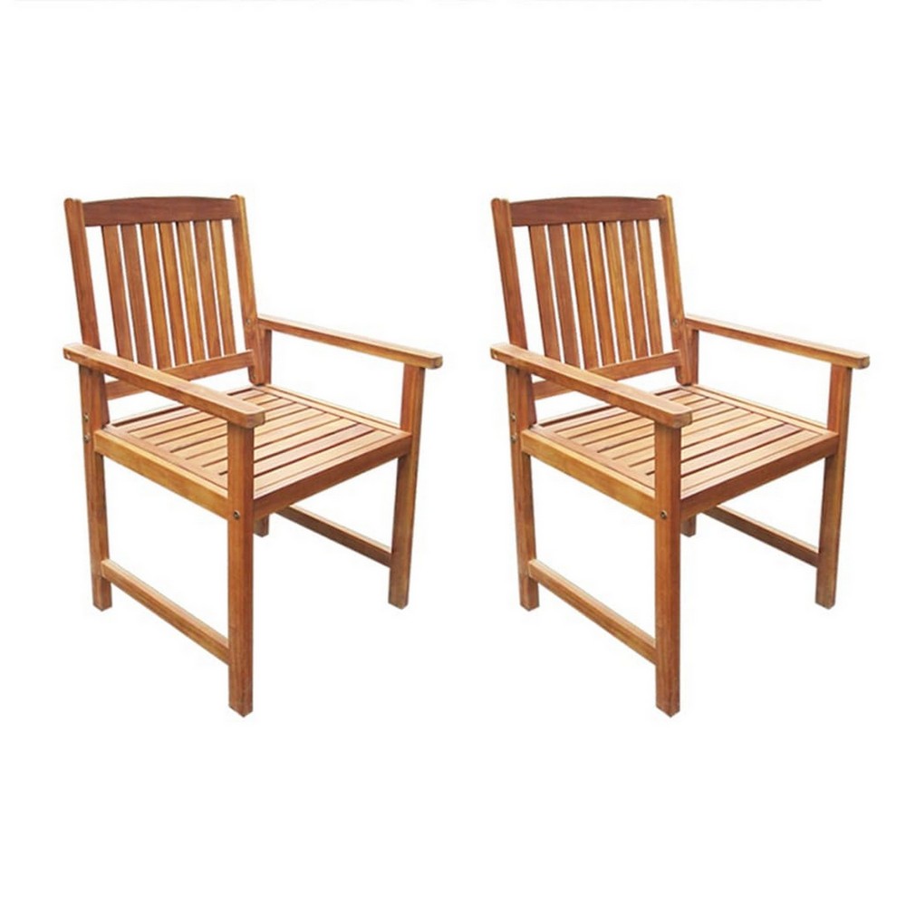 Dusk Outdoor Chairs Set of 2, Slatted Natural Brown Acacia Wood -BM326272