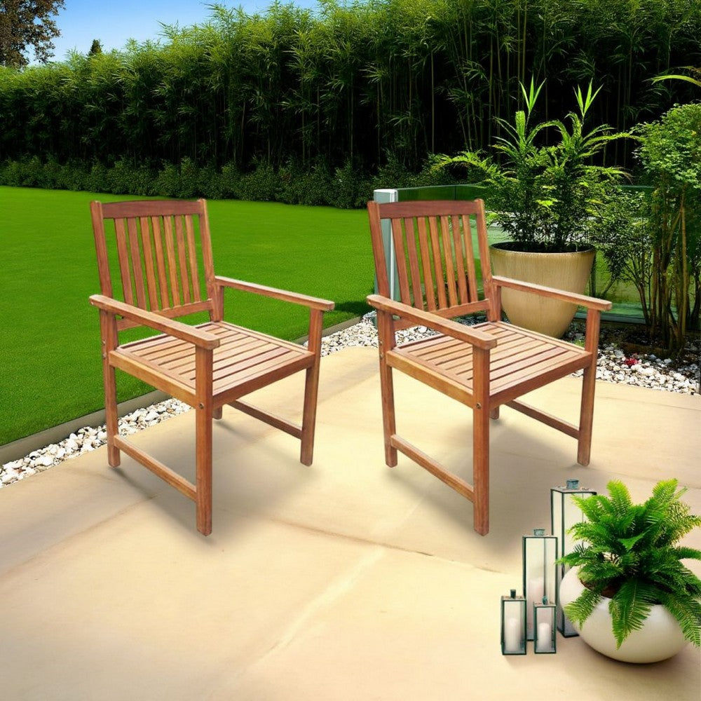 Dusk Outdoor Chairs Set of 2, Slatted Natural Brown Acacia Wood -BM326272