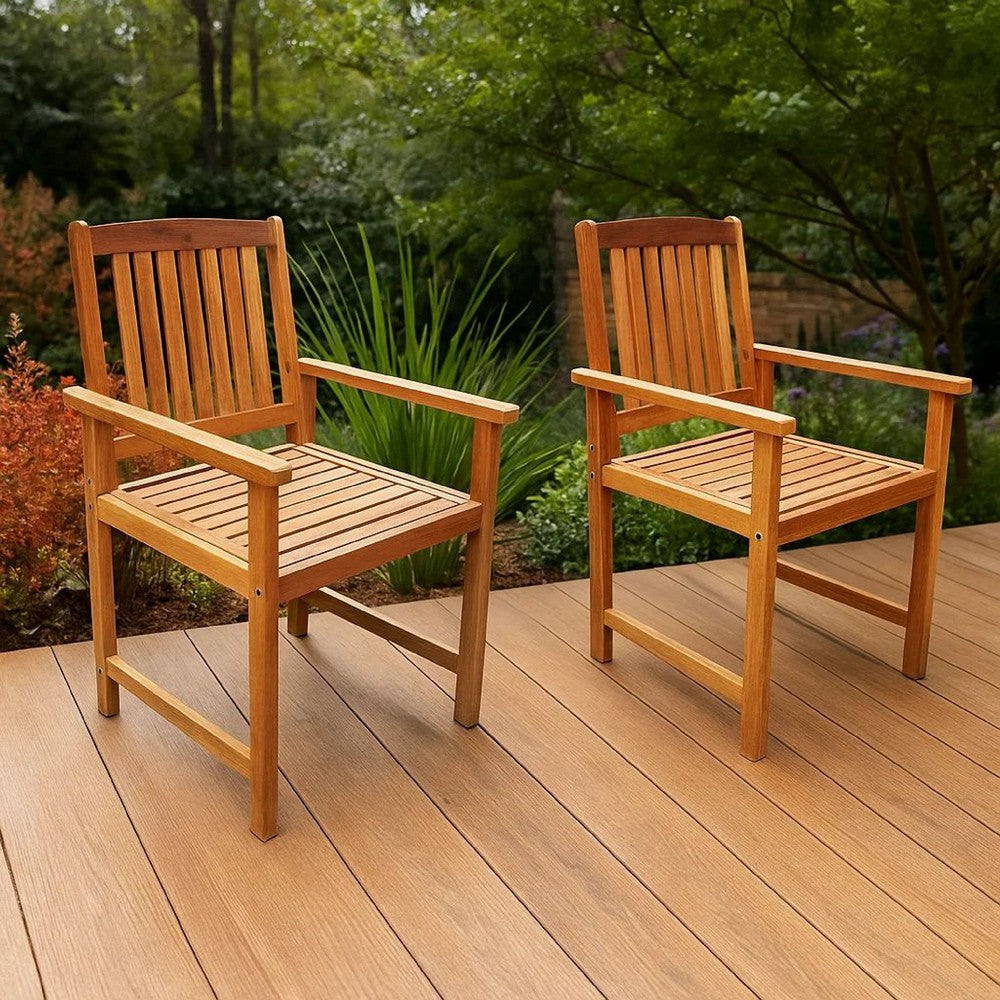 Dusk Outdoor Chairs Set of 2, Slatted Natural Brown Acacia Wood -BM326272