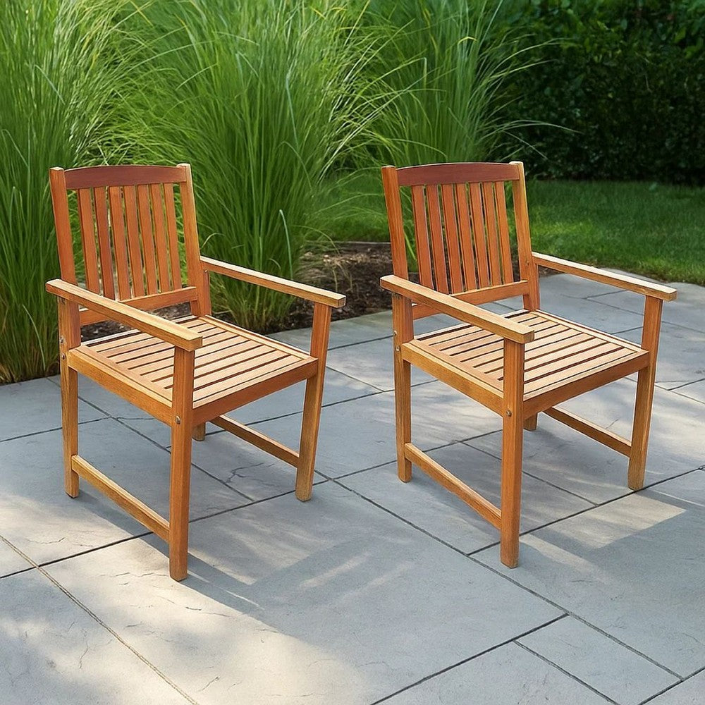 Dusk Outdoor Chairs Set of 2, Slatted Natural Brown Acacia Wood -BM326272