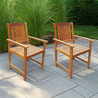 Dusk Outdoor Chairs Set of 2, Slatted Natural Brown Acacia Wood -BM326272