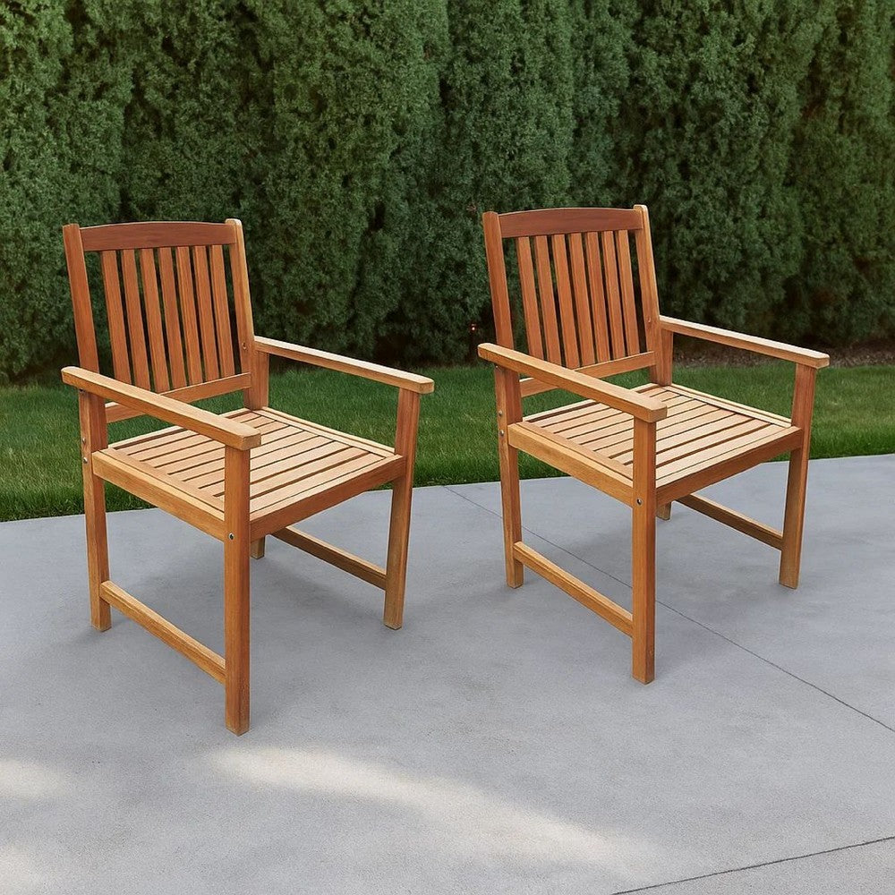 Dusk Outdoor Chairs Set of 2, Slatted Natural Brown Acacia Wood -BM326272