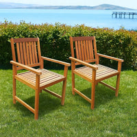 Dusk Outdoor Chairs Set of 2, Slatted Natural Brown Acacia Wood -BM326272