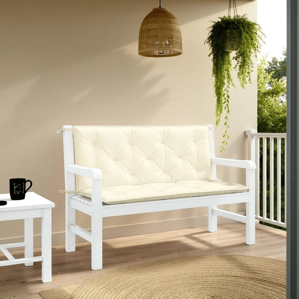 Claire 2pc Outdoor Cushion for Bench, Tufted White Oxford Fabric -BM326279