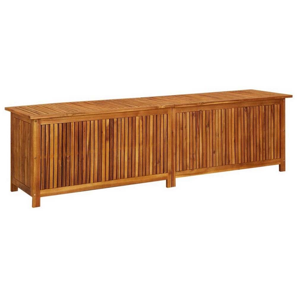 benzara Misty Outdoor Storage Box 79 Inch Natural Brown Solid Acacia Wood -BM326284