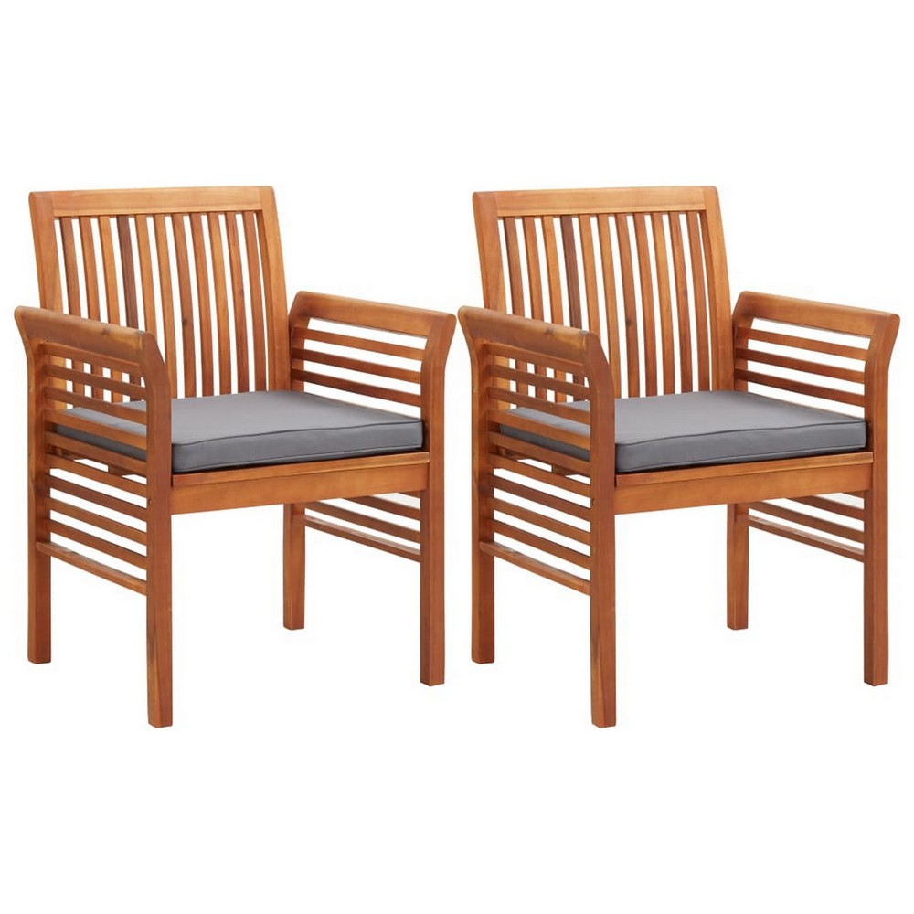 Kim Outdoor Set of 2, Geay Seat Armchair, Brown Acacia Wood -BM326285
