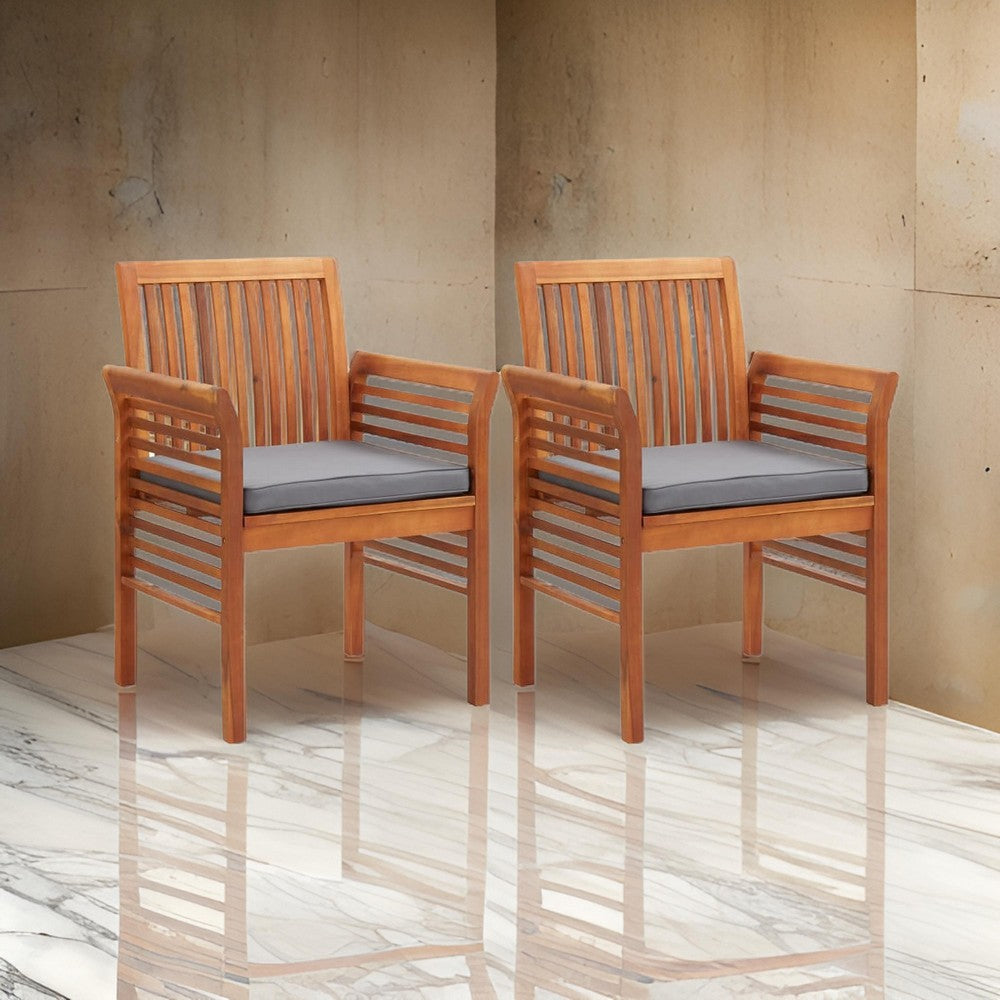 Kim Outdoor Set of 2, Geay Seat Armchair, Brown Acacia Wood -BM326285