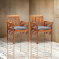 Kim Outdoor Set of 2, Geay Seat Armchair, Brown Acacia Wood -BM326285