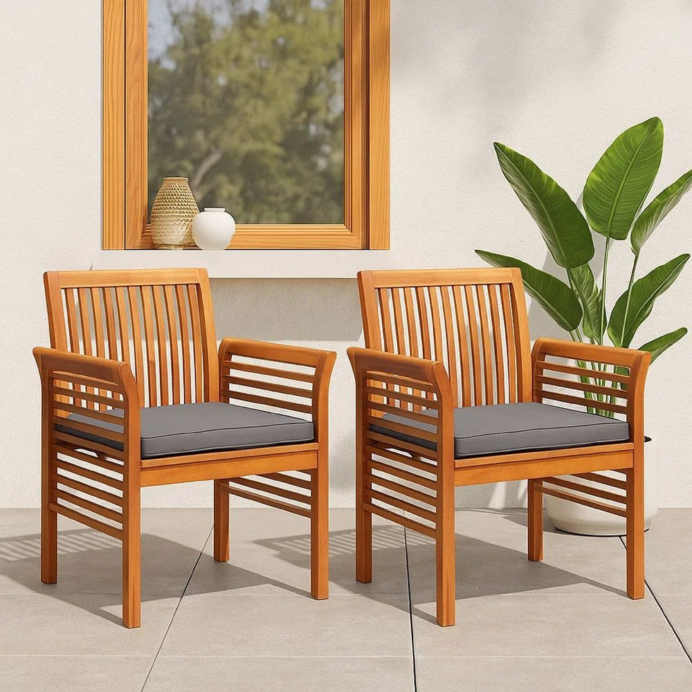 Kim Outdoor Set of 2, Geay Seat Armchair, Brown Acacia Wood -BM326285