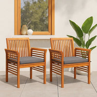 Kim Outdoor Set of 2, Geay Seat Armchair, Brown Acacia Wood -BM326285