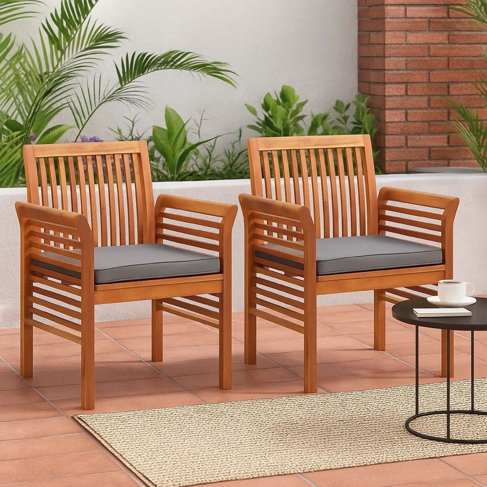 Kim Outdoor Set of 2, Geay Seat Armchair, Brown Acacia Wood -BM326285