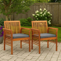 Kim Outdoor Set of 2, Geay Seat Armchair, Brown Acacia Wood -BM326285