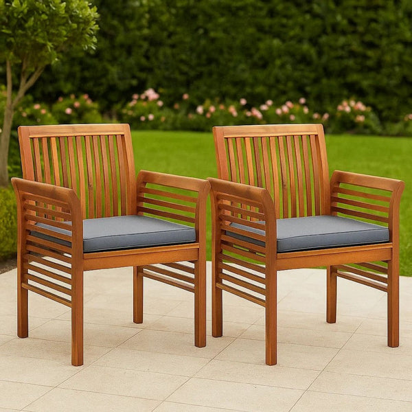 Kim Outdoor Set of 2, Geay Seat Armchair, Brown Acacia Wood -BM326285
