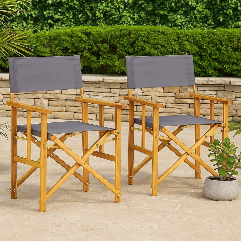 Outdoor Folding Directors Accent Set of 2, Gray, Acacia Wood -BM326287