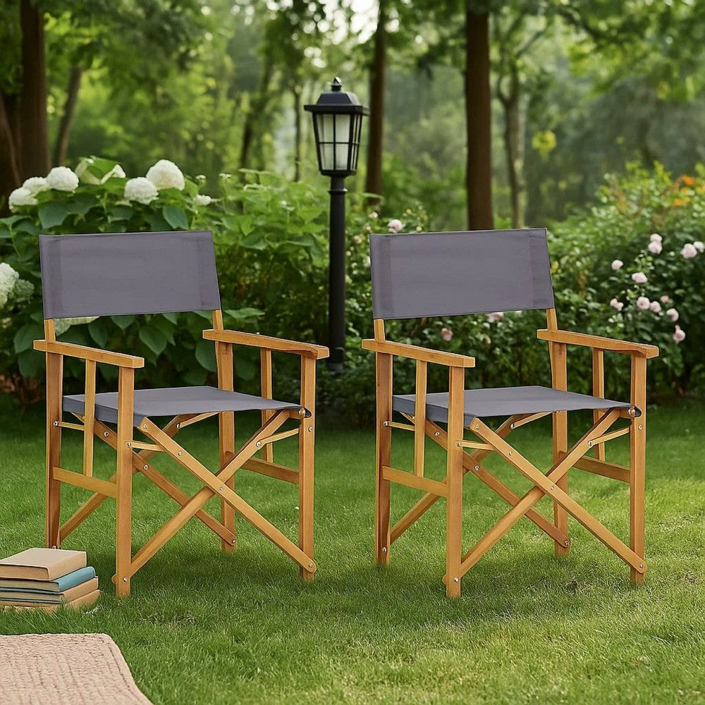 Outdoor Folding Directors Accent Set of 2, Gray, Acacia Wood -BM326287