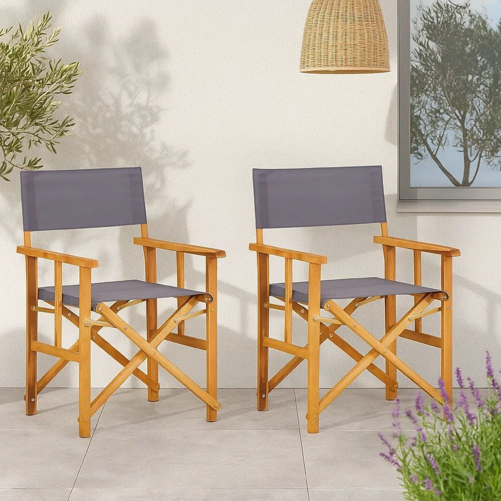 Outdoor Folding Directors Accent Set of 2, Gray, Acacia Wood -BM326287