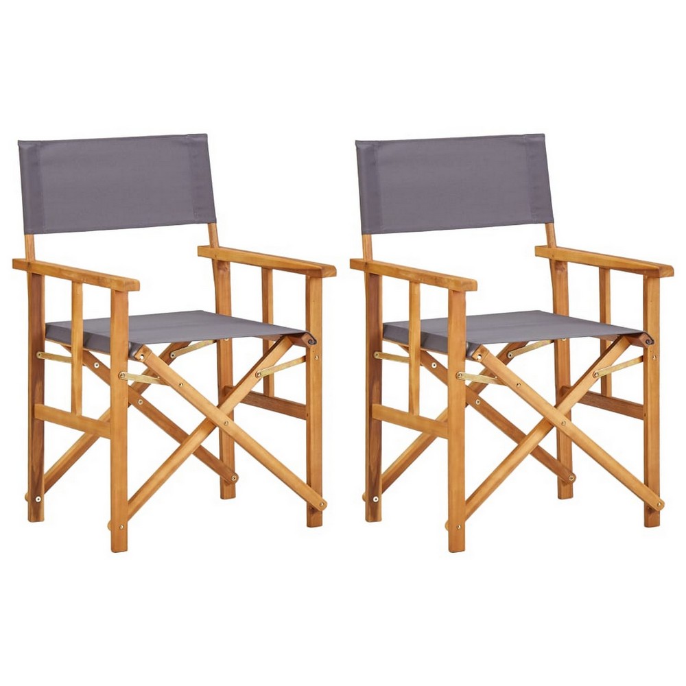 Outdoor Folding Directors Accent Set of 2, Gray, Acacia Wood -BM326287