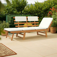 Outdoor Bench, Folding 2 in 1 Style, White Cushions, Brown Acacia Wood -BM326288