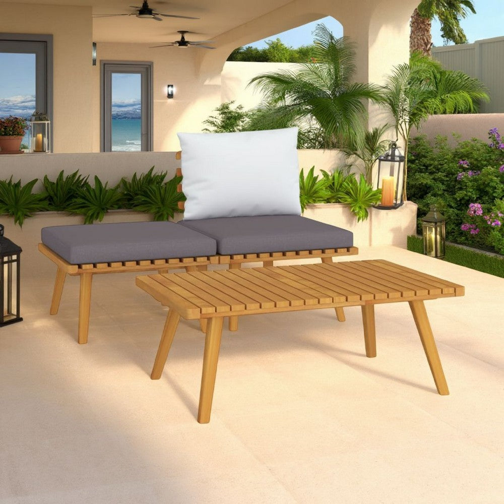 Roma 3pc Modular Outdoor Sofa and Coffee Table Set, Solid Wood, Gray -BM326307