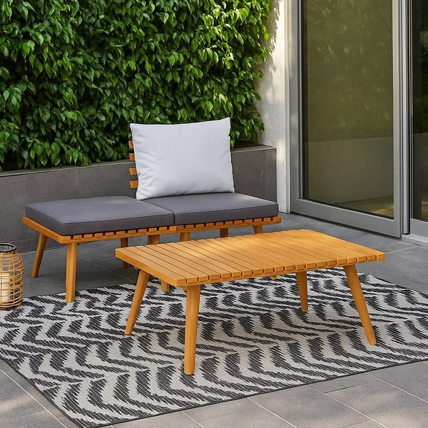 Roma 3pc Modular Outdoor Sofa and Coffee Table Set, Solid Wood, Gray -BM326307