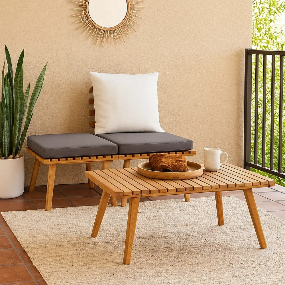 Roma 3pc Modular Outdoor Sofa and Coffee Table Set, Solid Wood, Gray -BM326307