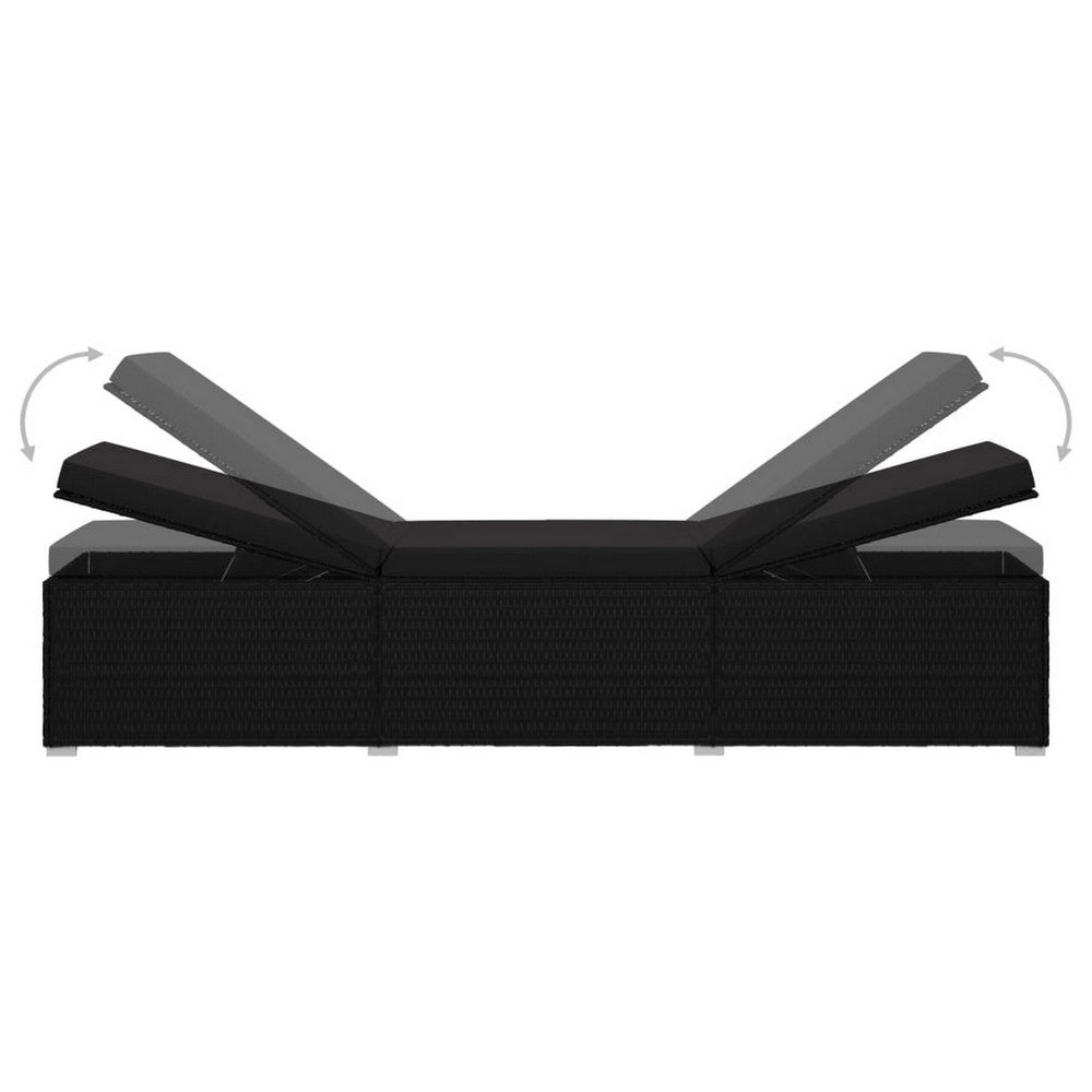Outdoor Chaise Sun Lounger with Cushion, 77 Inch Black Poly Rattan -BM326318