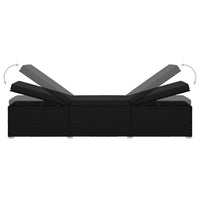 Outdoor Chaise Sun Lounger with Cushion, 77 Inch Black Poly Rattan -BM326318