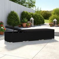 Outdoor Chaise Sun Lounger with Cushion, 77 Inch Black Poly Rattan -BM326318