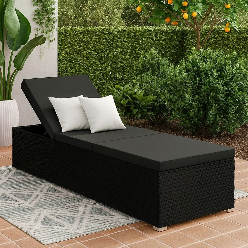 Outdoor Chaise Sun Lounger with Cushion, 77 Inch Black Poly Rattan -BM326318