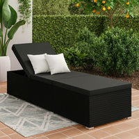 Outdoor Chaise Sun Lounger with Cushion, 77 Inch Black Poly Rattan -BM326318