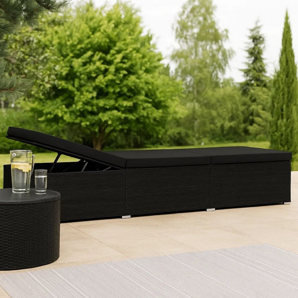Outdoor Chaise Sun Lounger with Cushion, 77 Inch Black Poly Rattan -BM326318