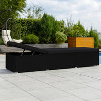 Outdoor Chaise Sun Lounger with Cushion, 77 Inch Black Poly Rattan -BM326318