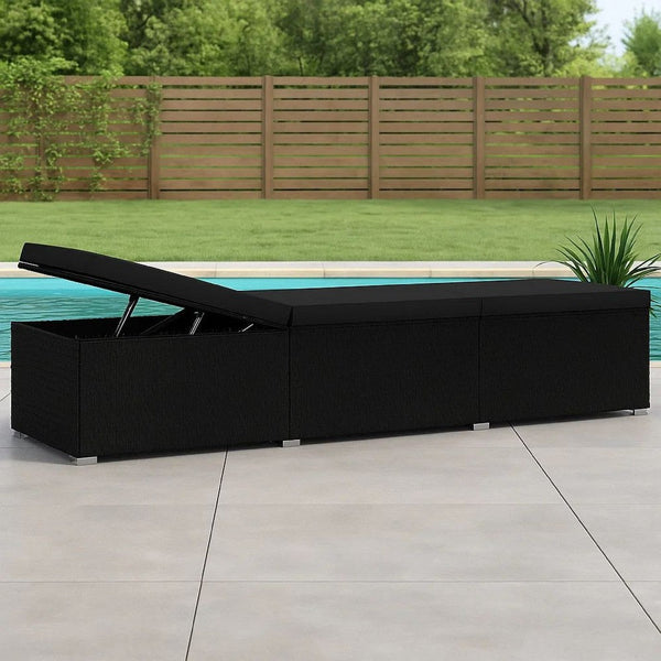 Outdoor Chaise Sun Lounger with Cushion, 77 Inch Black Poly Rattan -BM326318
