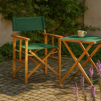 Outdoor Foldable Directors Chair, Brown Acacia Wood, Green Fabric -BM326321