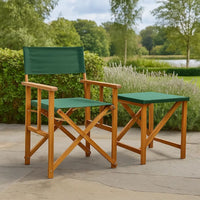 Outdoor Foldable Directors Chair, Brown Acacia Wood, Green Fabric -BM326321